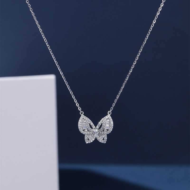 Classy Sterling Silver Hollow Butterfly Necklace for Women - Decorative Collarbone Chain, Elegant Jewelry Design