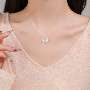 Classy Sterling Silver Hollow Butterfly Necklace for Women - Decorative Collarbone Chain, Elegant Jewelry Design