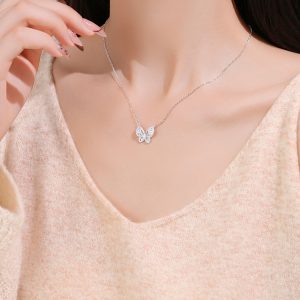 Classy Sterling Silver Hollow Butterfly Necklace for Women - Decorative Collarbone Chain, Elegant Jewelry Design