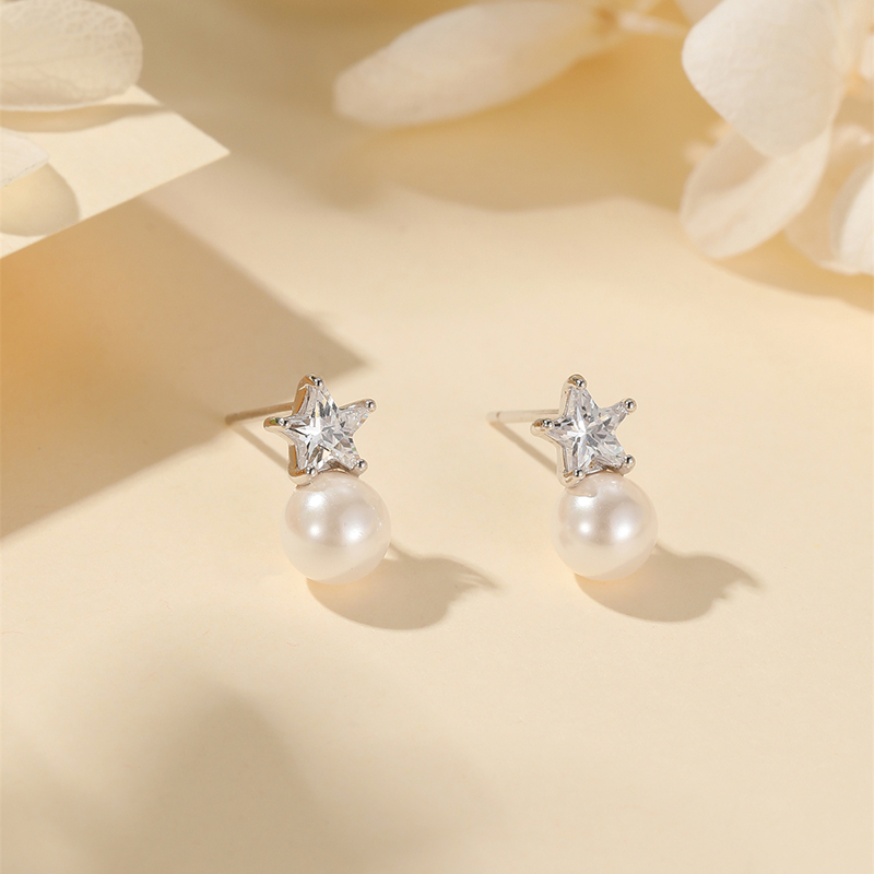 Classy Sterling Silver Pearl Earrings for Women, High-End Star Studs, Exquisite Delicate Ear Accessories