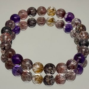 Collectible Blackcurrant Crystal Bracelet with Natural Purple, Red, Yellow, and Gold Accents - Unique Flower Design