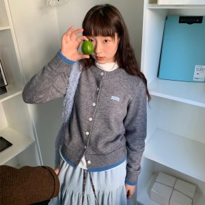 Color Block Knitted Cardigan - Soft Long Sleeve Fake Two-Piece Sweater for Autumn and Winter Fashion