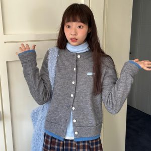 Color Block Knitted Cardigan - Soft Long Sleeve Fake Two-Piece Sweater for Autumn and Winter Fashion