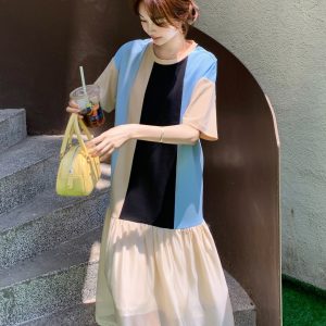 Color-Block Mermaid Dress for Women - Fashionable Vacation Style, Sweet Age-Reducing, Summer 2025 Long Skirt