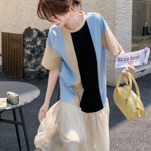 Color-Block Mermaid Dress for Women - Fashionable Vacation Style, Sweet Age-Reducing, Summer 2025 Long Skirt