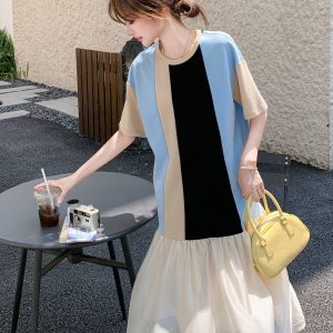 Color-Block Mermaid Dress for Women - Fashionable Vacation Style, Sweet Age-Reducing, Summer 2025 Long Skirt