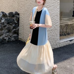 Color-Block Mermaid Dress for Women - Fashionable Vacation Style, Sweet Age-Reducing, Summer 2025 Long Skirt