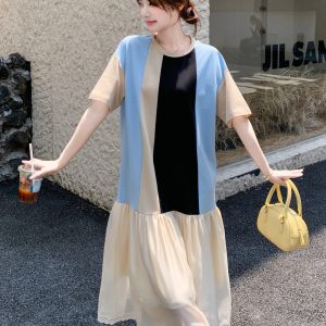 Color-Block Mermaid Dress for Women - Fashionable Vacation Style, Sweet Age-Reducing, Summer 2025 Long Skirt