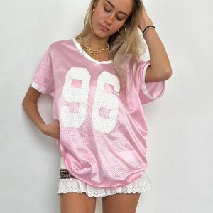 Color-Block Off-Shoulder V-Neck Casual T-Shirt - Digital Print, Loose Fit, Short Sleeve, American Street Style, Quick-Dry Fashion Top
