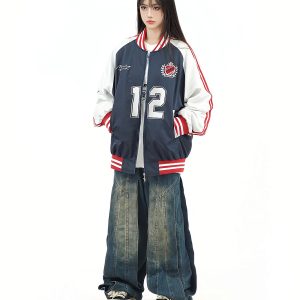 Color-Block Striped Embroidered Flight Jacket for Men and Women - Retro Loose Fit Autumn Outerwear