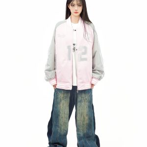 Color-Block Striped Embroidered Flight Jacket for Men and Women - Retro Loose Fit Autumn Outerwear