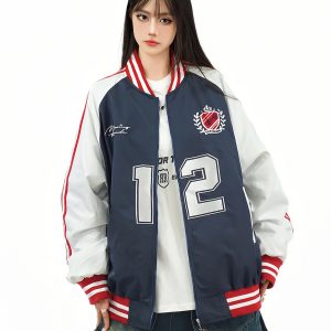 Color-Block Striped Embroidered Flight Jacket for Men and Women - Retro Loose Fit Autumn Outerwear