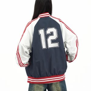 Color-Block Striped Embroidered Flight Jacket for Men and Women - Retro Loose Fit Autumn Outerwear