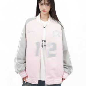 Color-Block Striped Embroidered Flight Jacket for Men and Women - Retro Loose Fit Autumn Outerwear