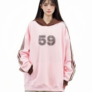 Color-Blocked Hoodie for Couples - Retro American Style, Loose Fit, Casual Autumn Sweatshirt, 90s Inspired Fashion