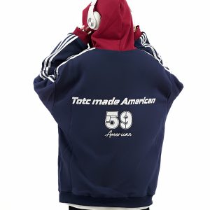 Color-Blocked Hoodie for Couples - Retro American Style, Loose Fit, Casual Autumn Sweatshirt, 90s Inspired Fashion