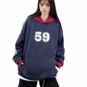 Color-Blocked Hoodie for Couples - Retro American Style, Loose Fit, Casual Autumn Sweatshirt, 90s Inspired Fashion