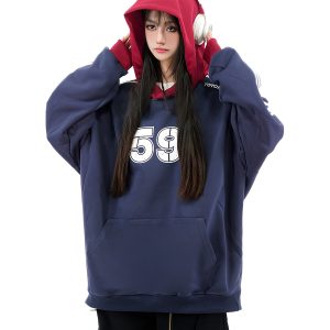Color-Blocked Hoodie for Couples - Retro American Style, Loose Fit, Casual Autumn Sweatshirt, 90s Inspired Fashion