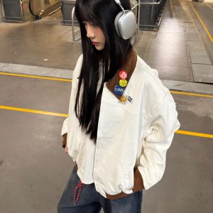 Color-Blocked Retro Work Jacket with Interchangeable Badges - 2025 Spring American Style Couple's Jacket