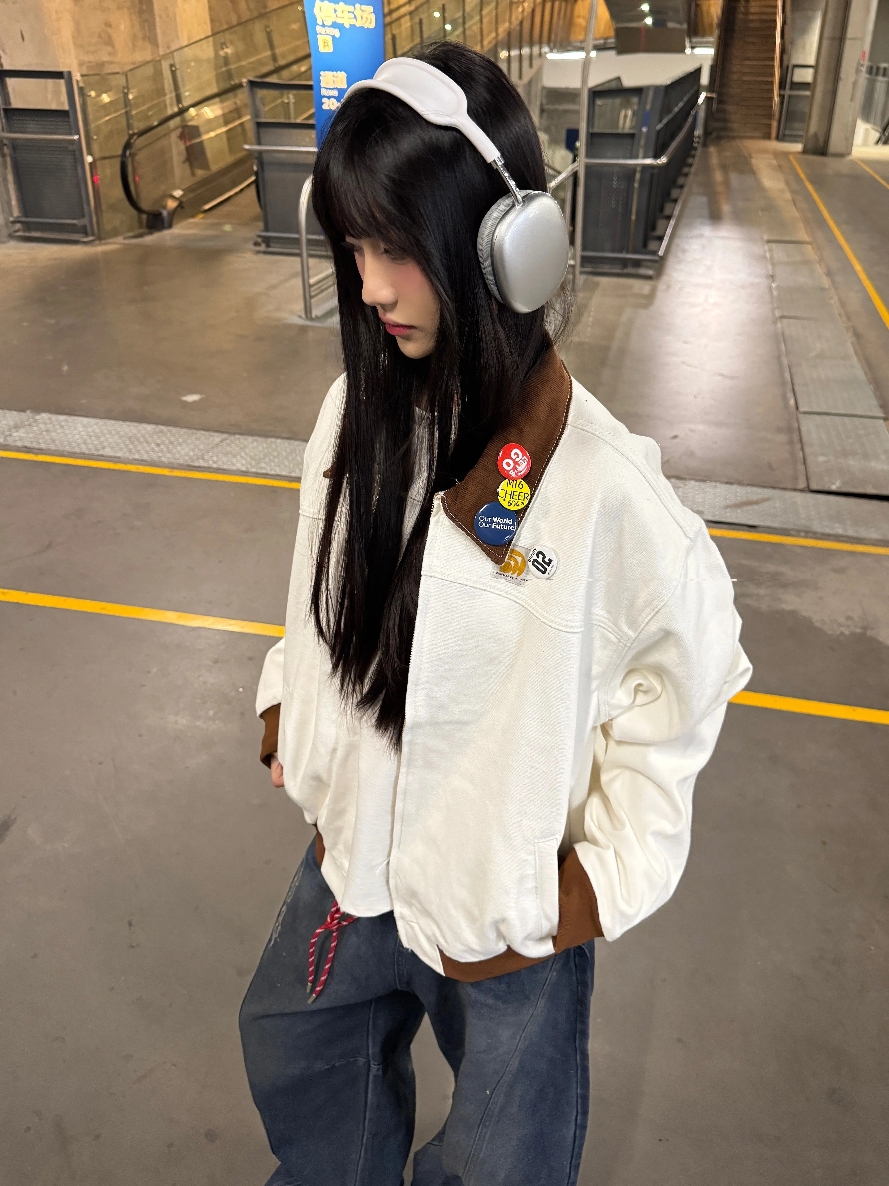 Color-Blocked Retro Work Jacket with Interchangeable Badges - 2025 Spring American Style Couple's Jacket
