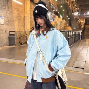 Color-Blocked Retro Work Jacket with Interchangeable Badges - 2025 Spring American Style Couple's Jacket