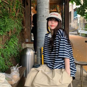 Color-Blocking Brim Baseball Cap with Embroidered Letters - Korean Style Dongdaemun Fashion Accessory