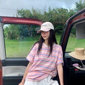 Color-Blocking Brim Baseball Cap with Embroidered Letters - Korean Style Dongdaemun Fashion Accessory