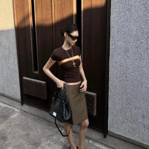 Color-Blocking Detachable Short-Sleeve Top & Slim Fit Strapless Camisole Two-Piece Set - Women's Summer Spicy Girl Style