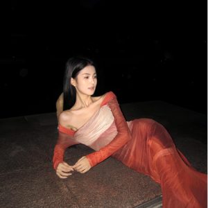 Color-Blocking Fishbone Swing Collar Dress for Women - Spring Autumn Temperament Fishtail Skirt Inspired by French Oil Painting