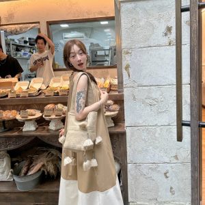 Color-Blocking Irregular Beaded Neck Dress for Women - 2024 Summer Loose Vacation Style Long Dress