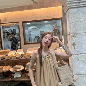 Color-Blocking Irregular Beaded Neck Dress for Women - 2024 Summer Loose Vacation Style Long Dress