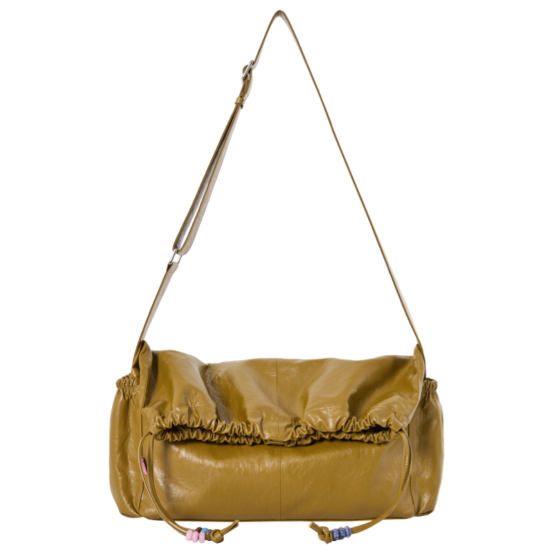 Color-Blocking Natural Stone Drawstring Crossbody Bag - Soft Stacked Lazy Style for Casual Outfits