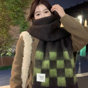 Color-Blocking Scarf - Soft Korean-Style Shawl, Thick Warm Long Versatile Neck Warmer for Cozy Winter Fashion