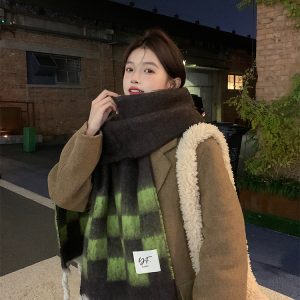 Color-Blocking Scarf - Soft Korean-Style Shawl, Thick Warm Long Versatile Neck Warmer for Cozy Winter Fashion