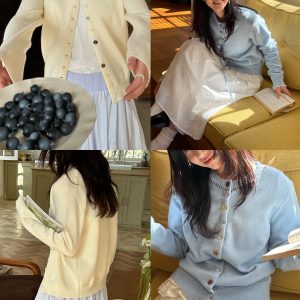 Colorful Button Round Neck Sweater Cardigan Coat - Soft Versatile Knit for Y2K Style and Casual Fashion
