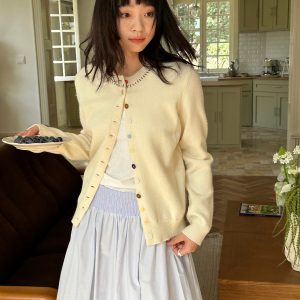 Colorful Button Round Neck Sweater Cardigan Coat - Soft Versatile Knit for Y2K Style and Casual Fashion