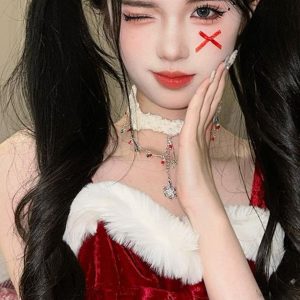 Colorful Christmas Snowflake Plush Necklace | Pearl Choker Heart Pendant Collarbone Chain for Festive New Year Accessories
