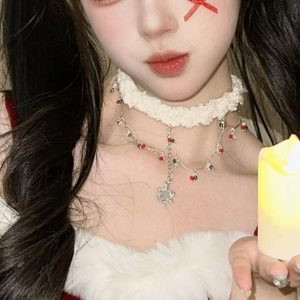 Colorful Christmas Snowflake Plush Necklace | Pearl Choker Heart Pendant Collarbone Chain for Festive New Year Accessories