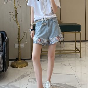Colorful Ethnic Embroidery Denim Shorts for Women - Stylish Summer Versatile Trendy Fashion, Perfect for Festival and Casual Wear