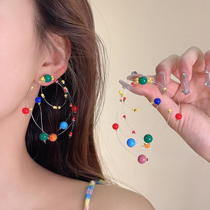 Colorful Fireworks Beaded Earrings - 2024 New Dopamine Contrast Color Long Earrings for Personality and Fun