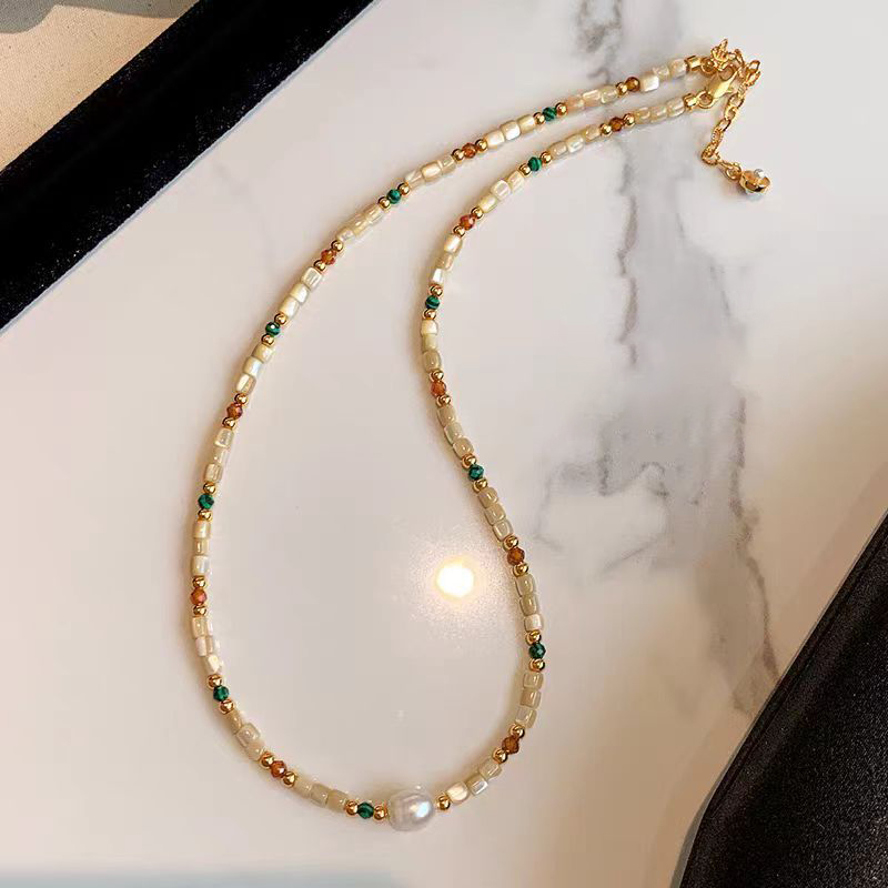 Colorful Freshwater Pearl and Tourmaline Bead Necklace for Women - High-End Natural Stone Clavicle Chain, Luxury Boho Jewelry