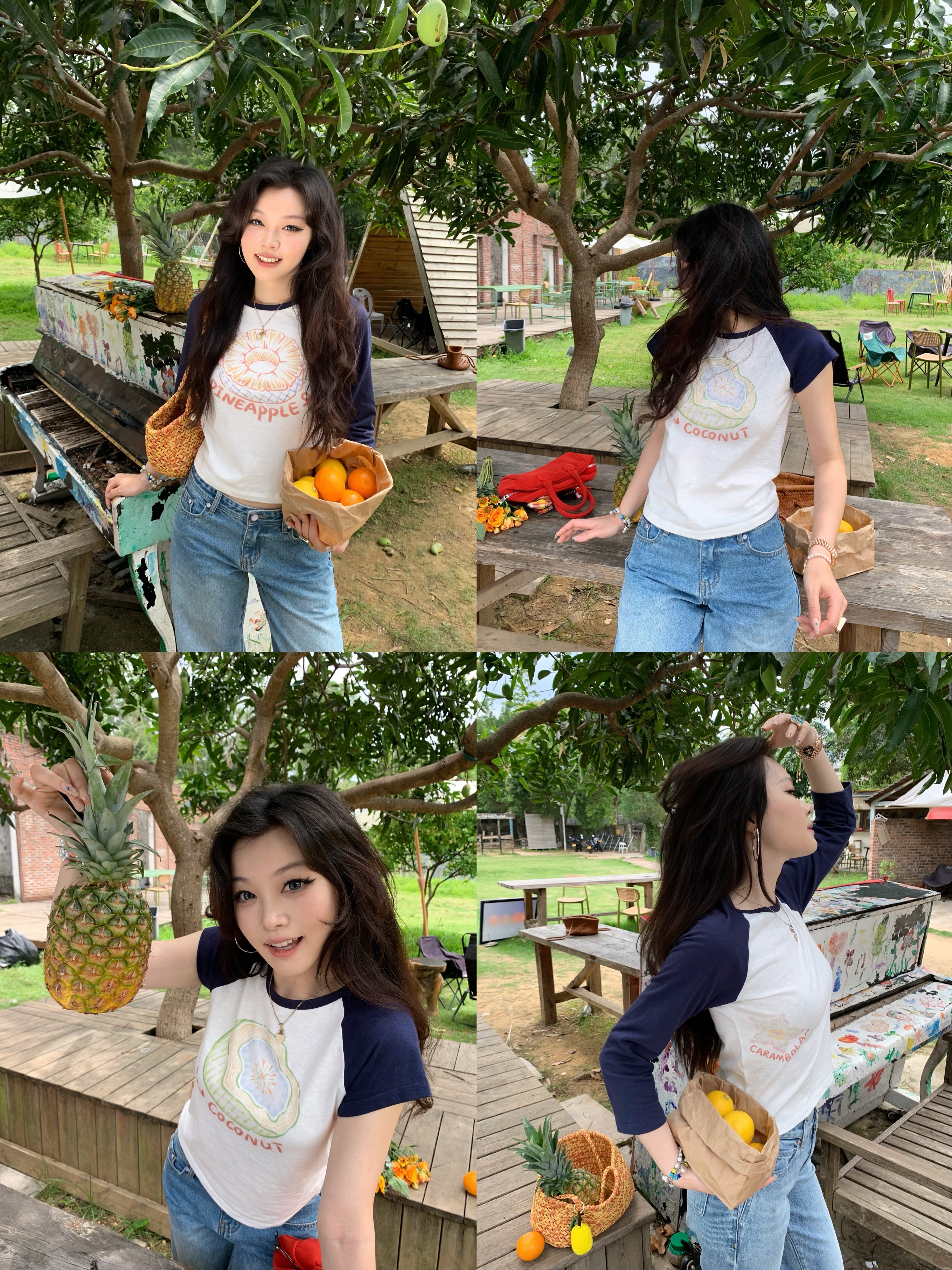 Colorful Fruit Print T-Shirt - Comfortable Snowflake Cotton, Three-Color Design, Fun Summer Style, Y2K Inspired Fashion