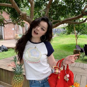 Colorful Fruit Print T-Shirt - Comfortable Snowflake Cotton, Three-Color Design, Fun Summer Style, Y2K Inspired Fashion