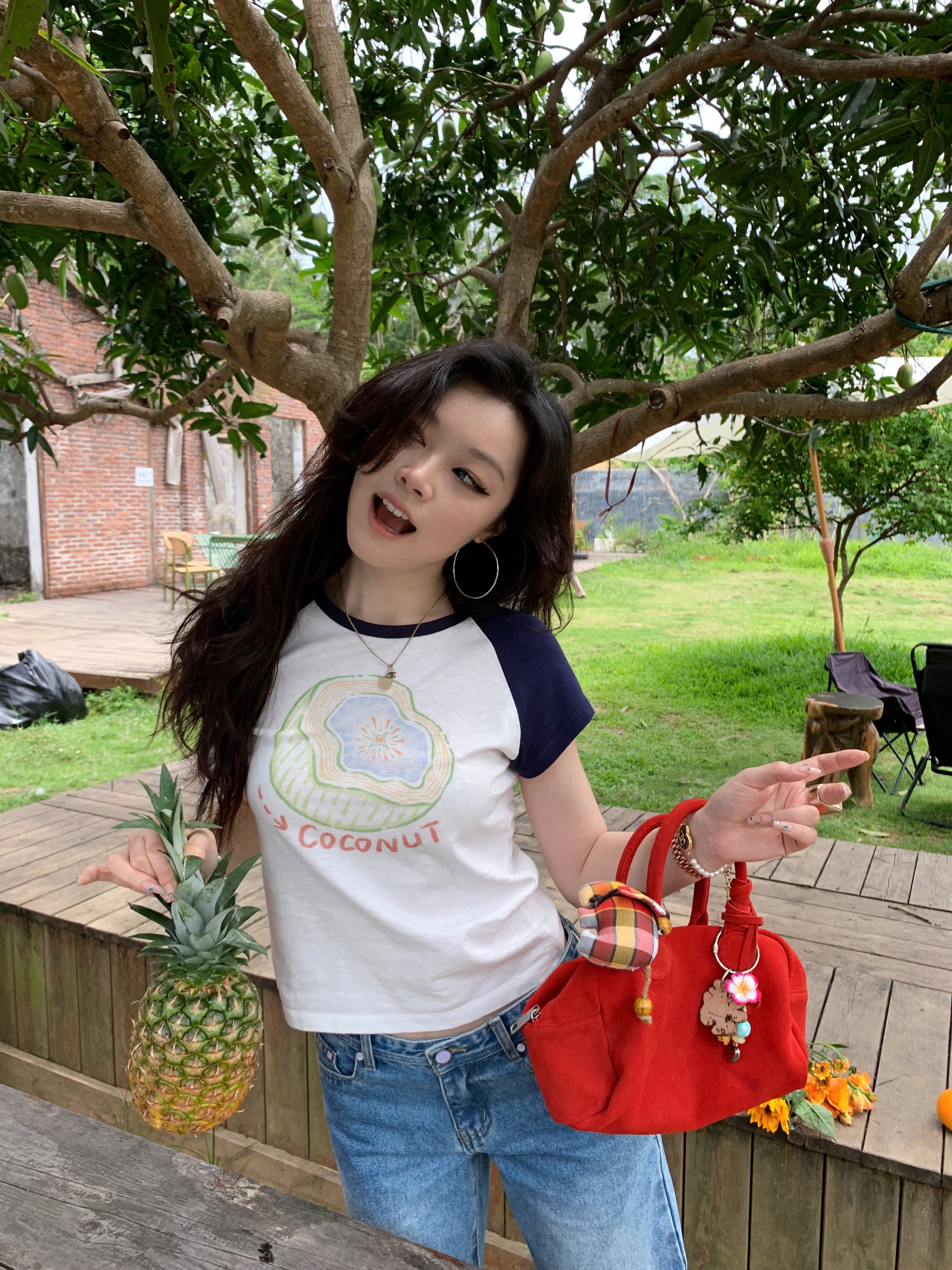 Colorful Fruit Print T-Shirt - Comfortable Snowflake Cotton, Three-Color Design, Fun Summer Style, Y2K Inspired Fashion