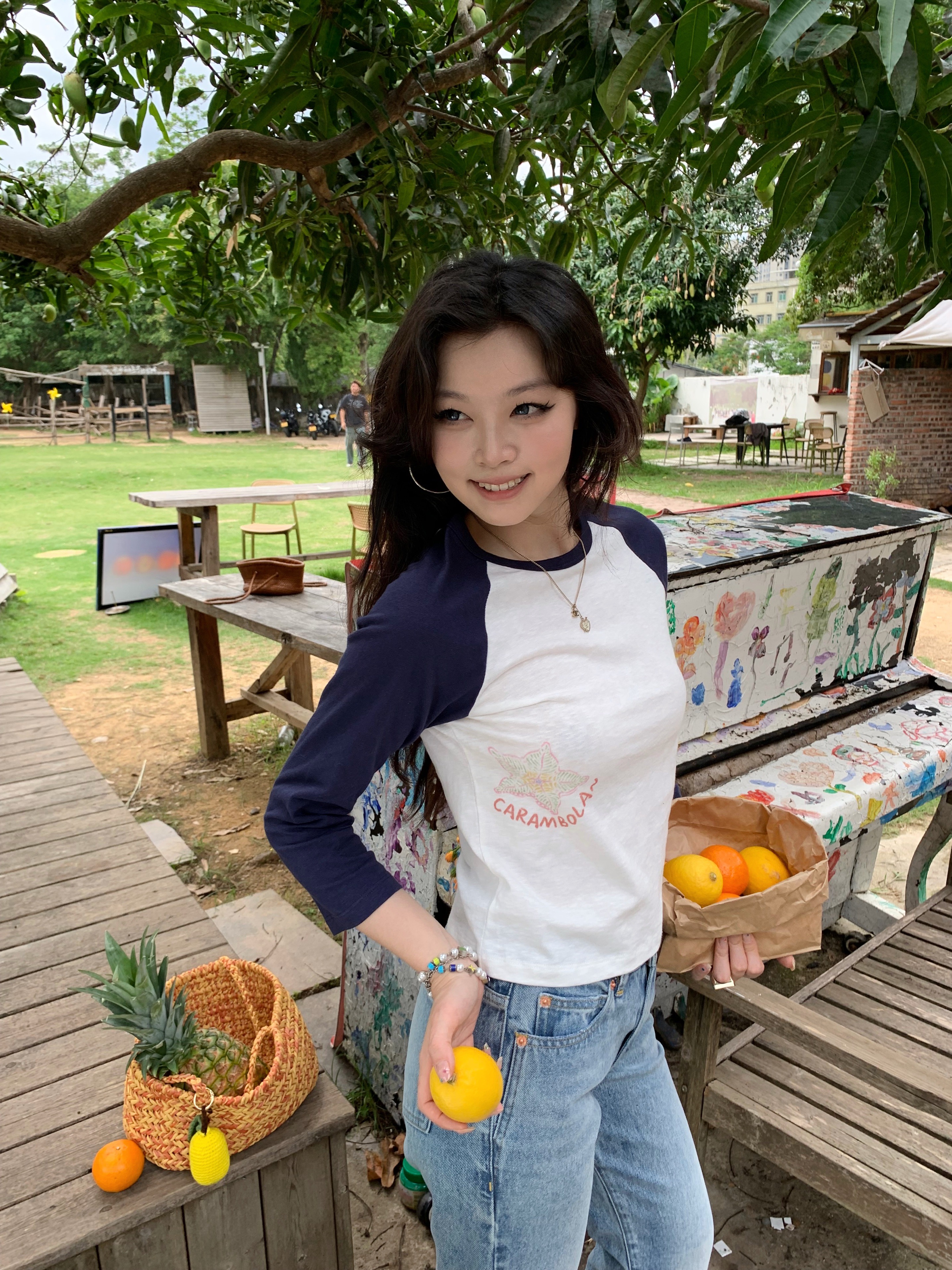 Colorful Fruit Print T-Shirt - Comfortable Snowflake Cotton, Three-Color Design, Fun Summer Style, Y2K Inspired Fashion