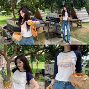 Colorful Fruit Print T-Shirt - Comfortable Snowflake Cotton, Three-Color Design, Fun Summer Style, Y2K Inspired Fashion