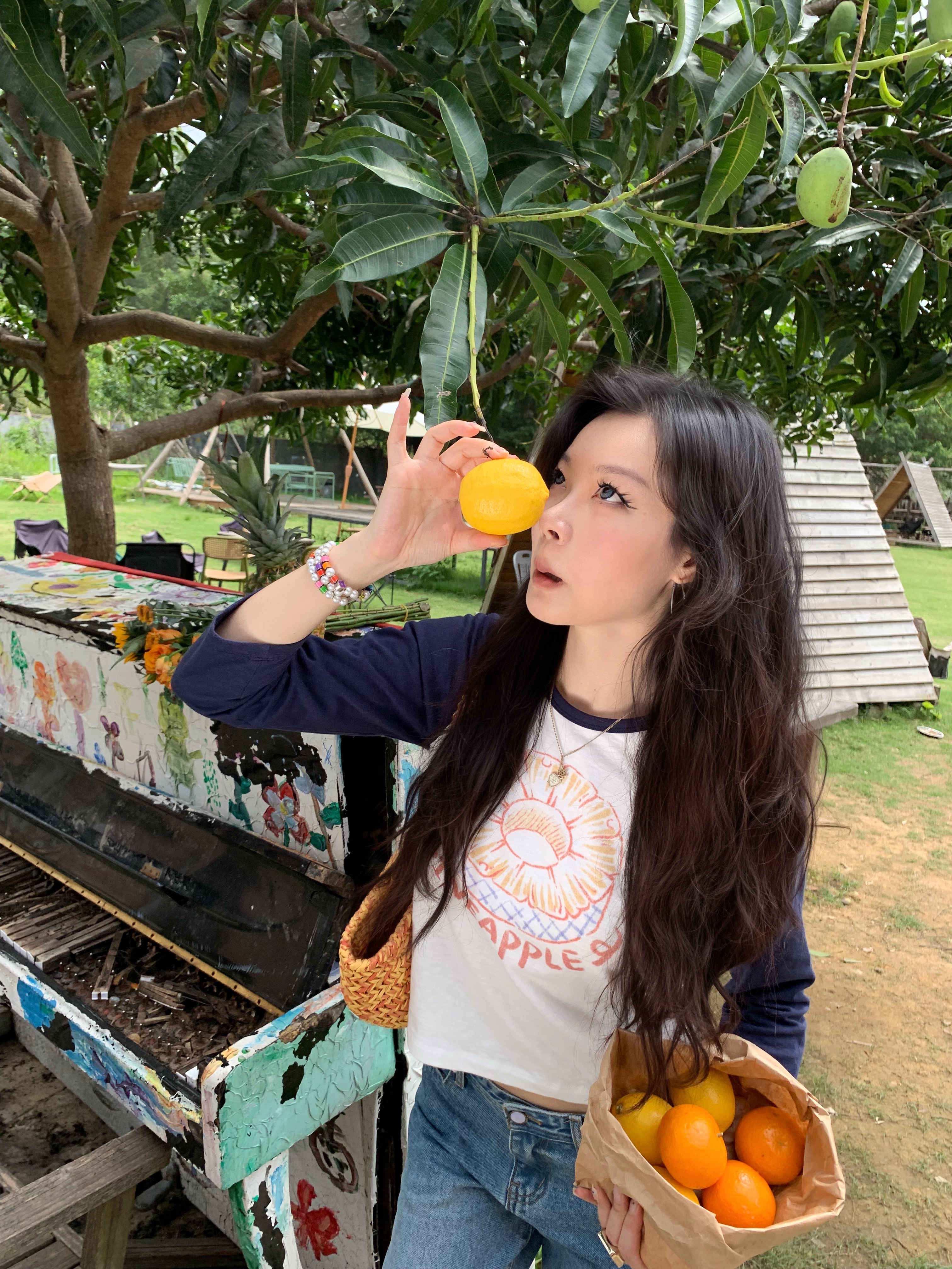 Colorful Fruit Print T-Shirt - Comfortable Snowflake Cotton, Three-Color Design, Fun Summer Style, Y2K Inspired Fashion