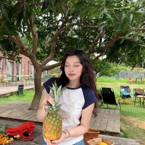 Colorful Fruit Print T-Shirt - Comfortable Snowflake Cotton, Three-Color Design, Fun Summer Style, Y2K Inspired Fashion