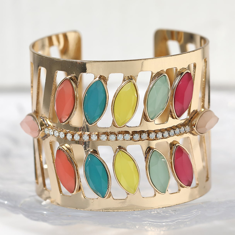 Colorful Gemstone Hollow Bracelet for Women - Exquisite Party Jewelry, Versatile Hand Ring for Dates and Valentine's Day Gifts