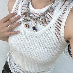 Colorful Heavy Industrial Retro Human Head Copper Pendant Necklace with Tassel Clavicle Chain – European American Punk Style Jewelry